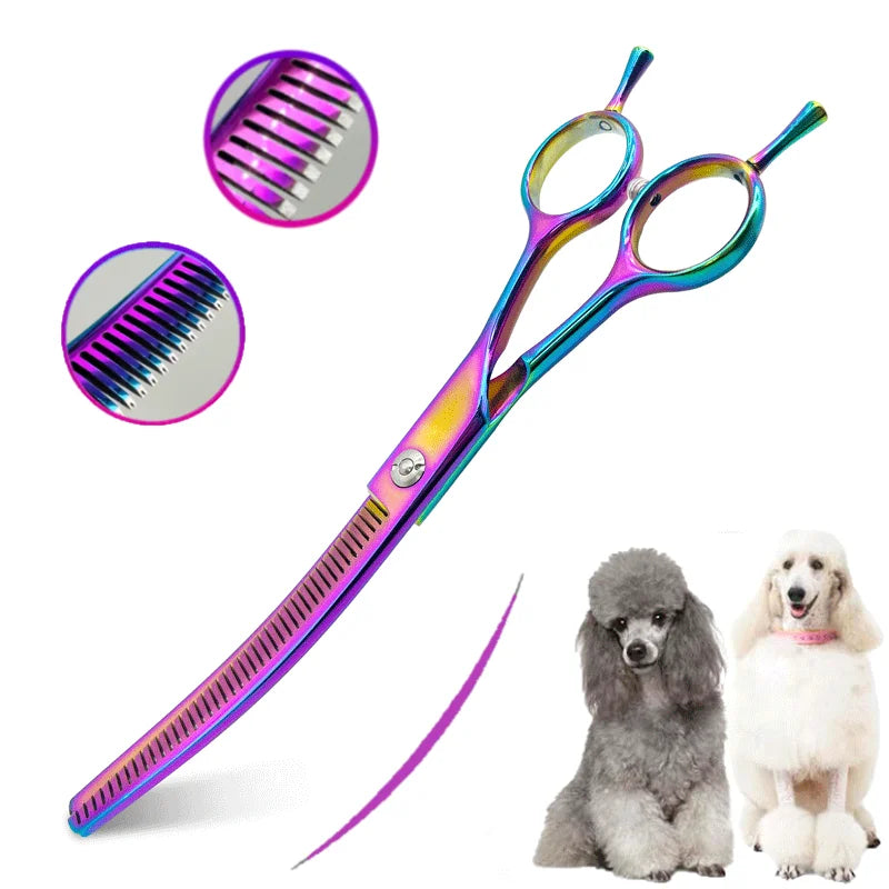 Forbici curve e sfoltenti per cani 7" – Design colorato professionale