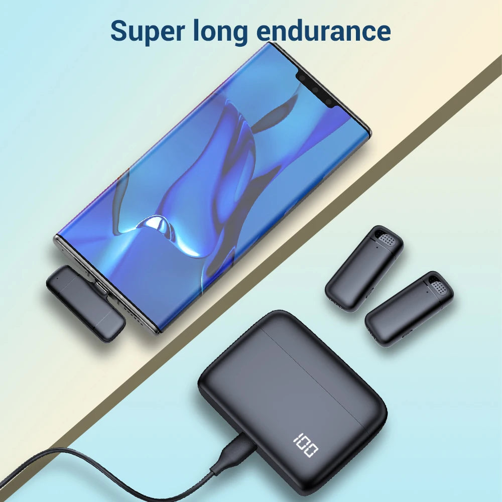 Microfono Lavalier Wireless Dual Lapel per iPhone, Android e PC – Mini Clip
