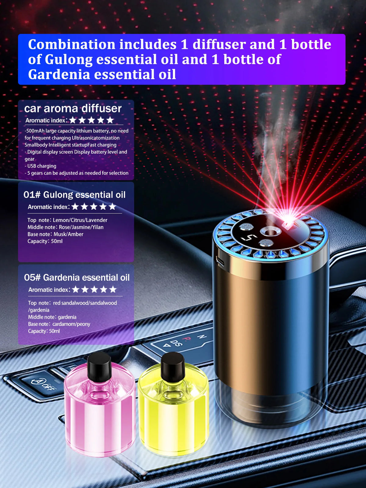Lampada romantica a luce multicolore ricaricabile con diffusore aromatico per…