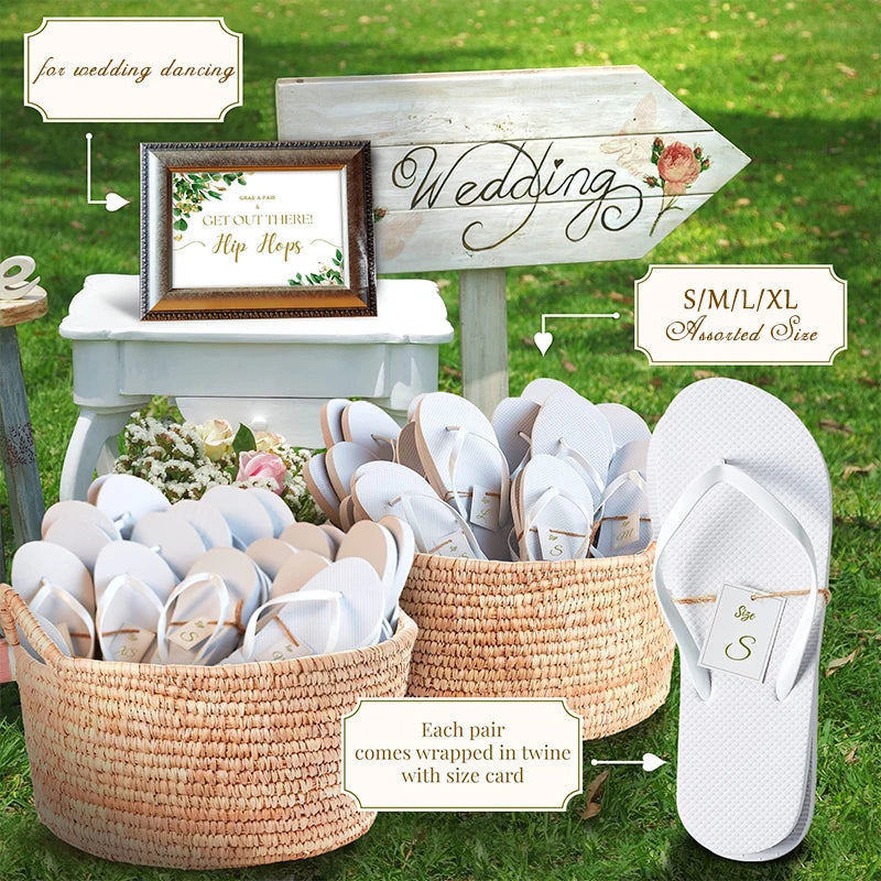 12-30Pairs Wedding Flip Flops for Guests Bulk Hotel Spa Wedding Sandals Slippers With Size Favors Wedding Favors for Guests