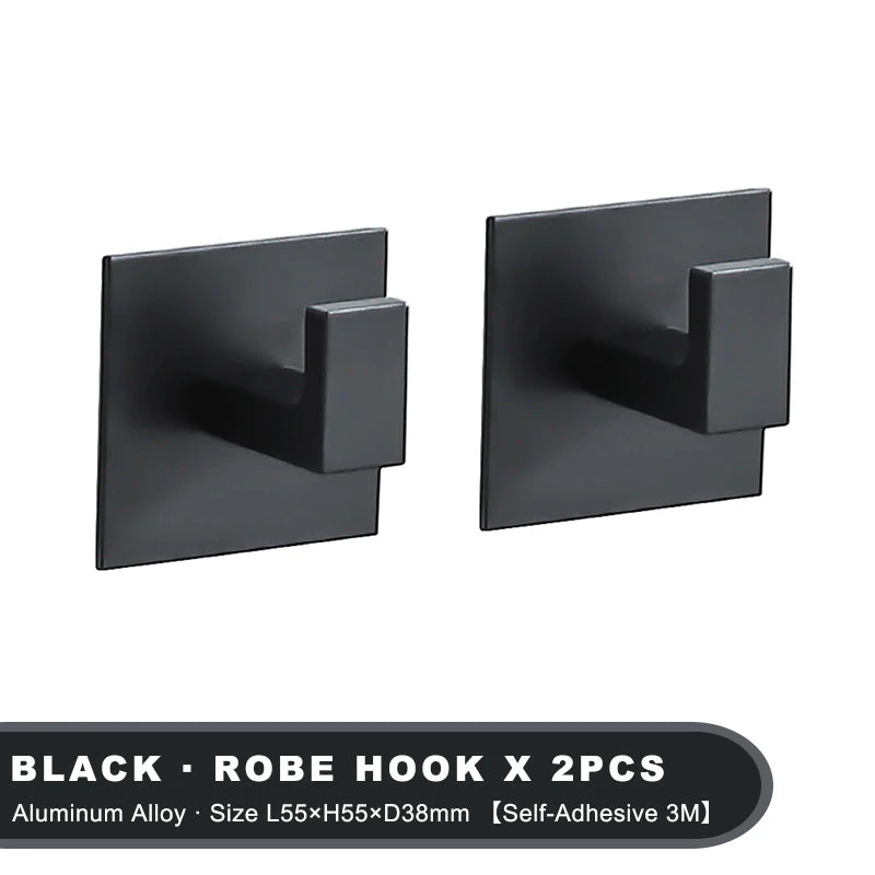 strong adhesive wall hook set – 1 to 4 black matte hooks for coat, towel, robe
