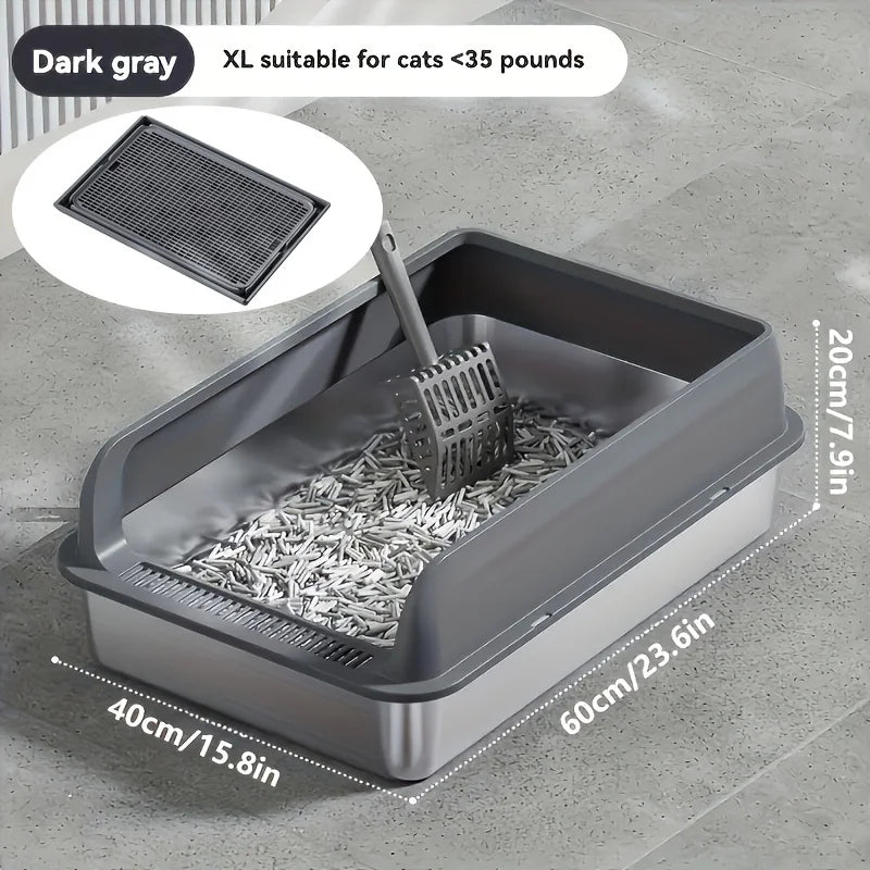 Lettiera per gatti extra large in acciaio inox con coperchio e tappetino…