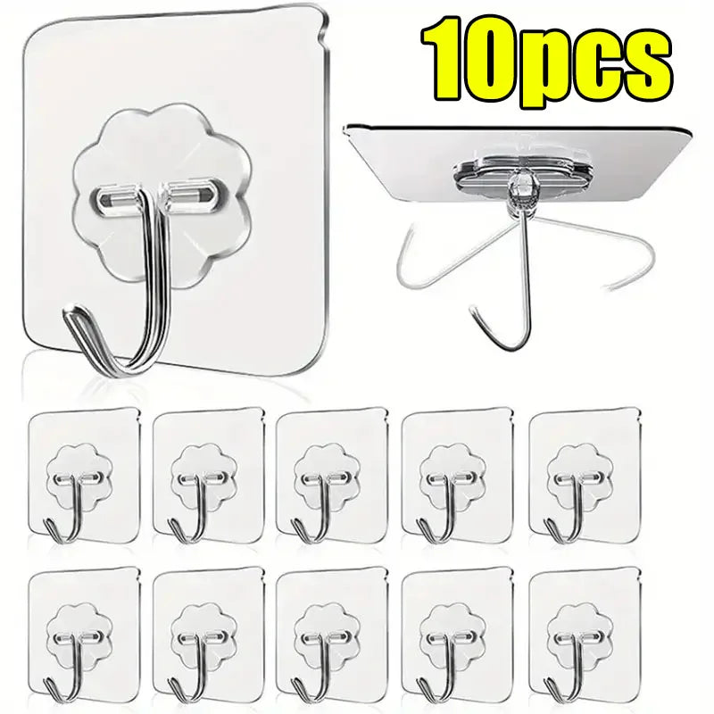 Ganci adesivi trasparenti in acciaio inox per cucina, bagno e porte