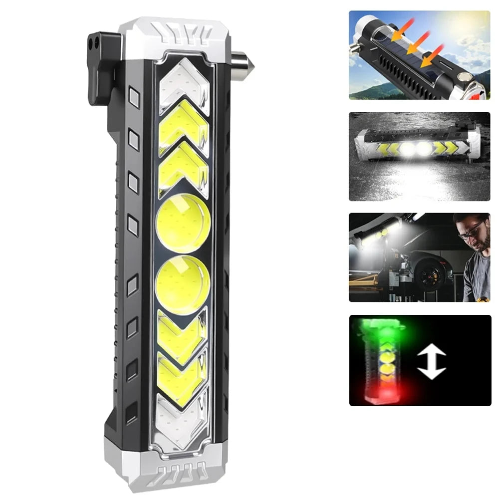 Mini torcia LED portachiavi 6 modalità con cacciavite, apribottiglie e martello