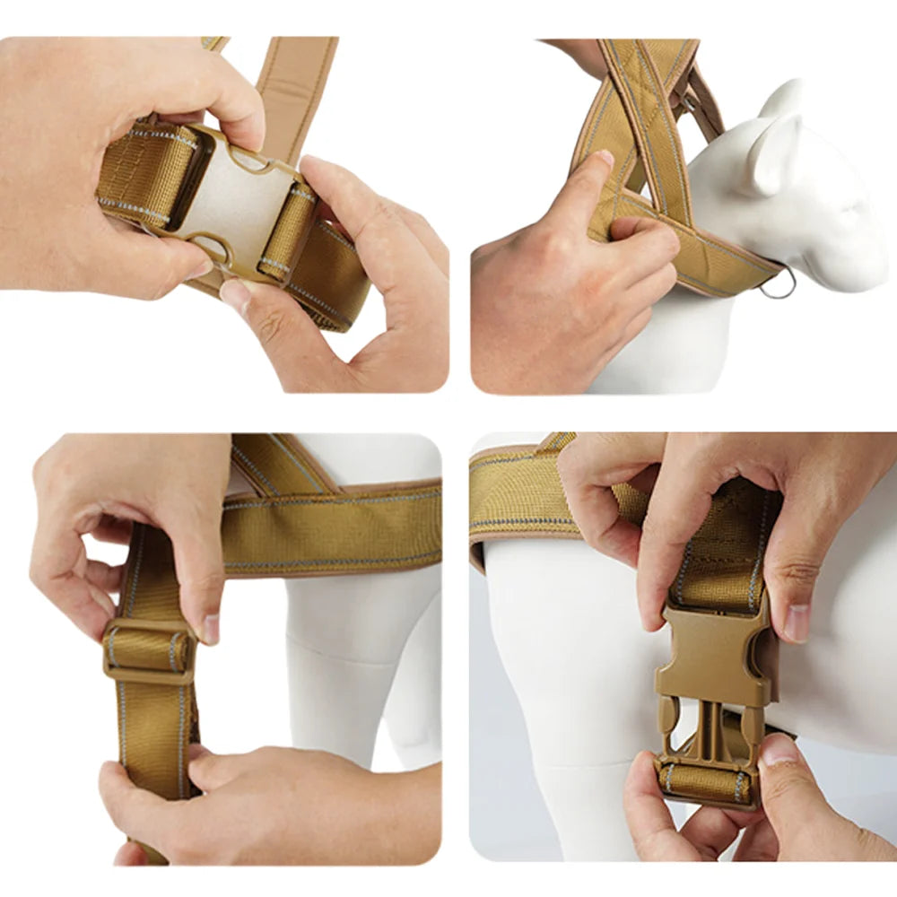 Imbrago anti-tiro in nylon 1000D per cani grandi con manico riflettente
