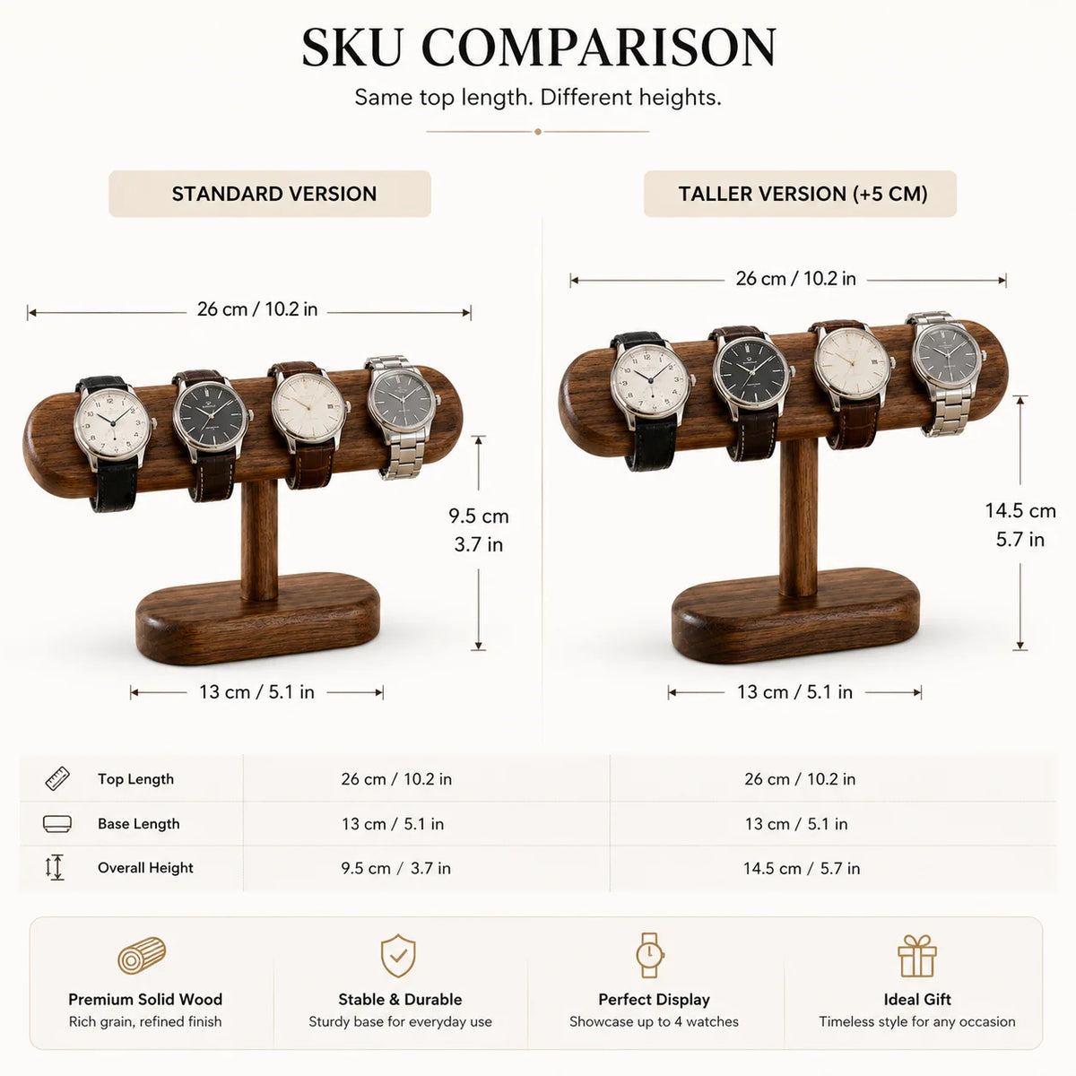 QA Premium Wooden Watch Display Stand Organizer, Solid Wood Wristwatch Holder Rack for Men and Women, Jewelry Storage Showcase