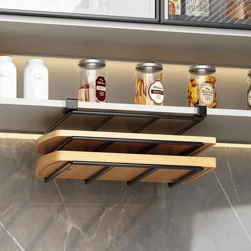Organizer da cucina a sospensione con ganci – mensola per taglieri e coperchi