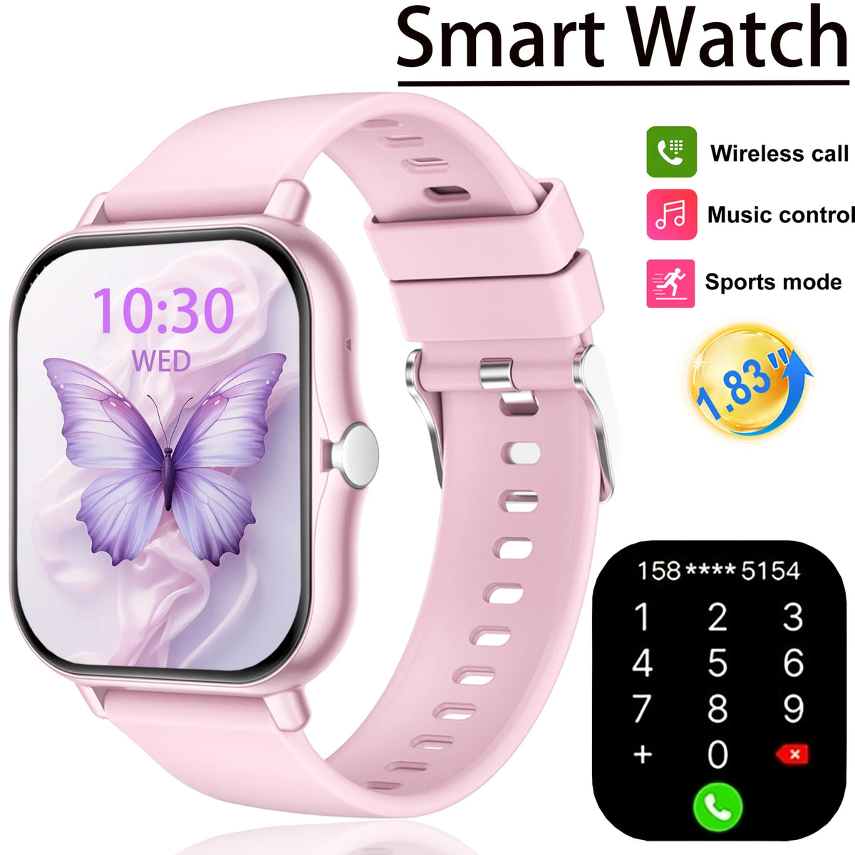 Smartwatch sportivo full‑screen 1.8" con chiamata wireless e monitor del sonno
