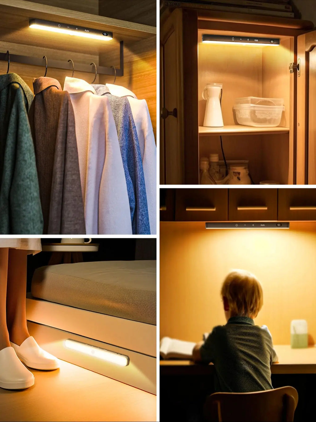 WILLED Motion Sensor Cabinet Warm Light Battery Display 60 LED Touch Light Bar Wireless Rechargeable Battery Night Light