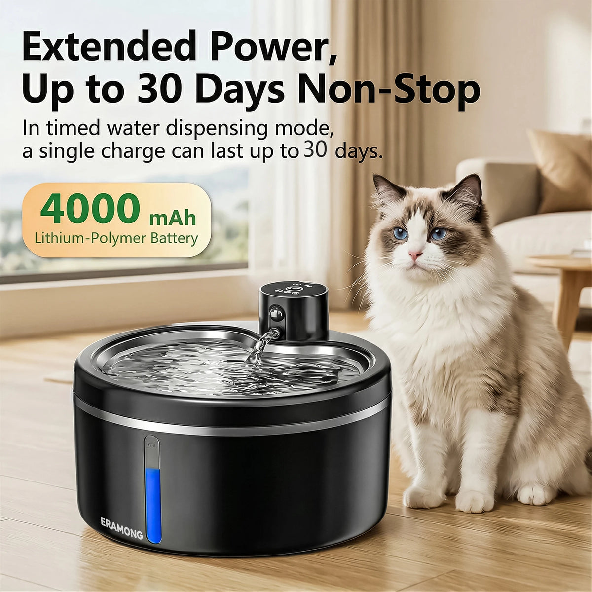 Fontanella per Gatti in Acciaio Inox 2,5L Wireless con Sensore di Movimento