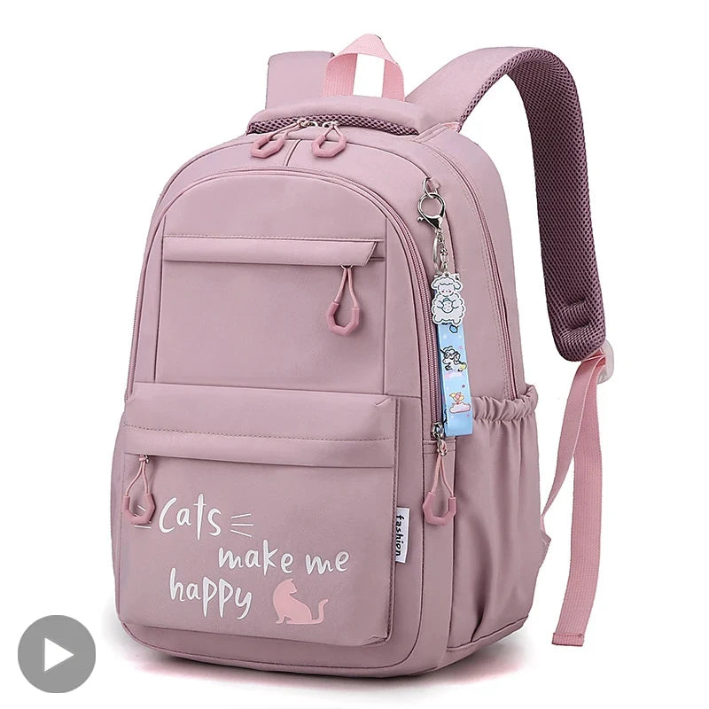 Sac à dos scolaire pour fille adolescente Kawaii rose en nylon
