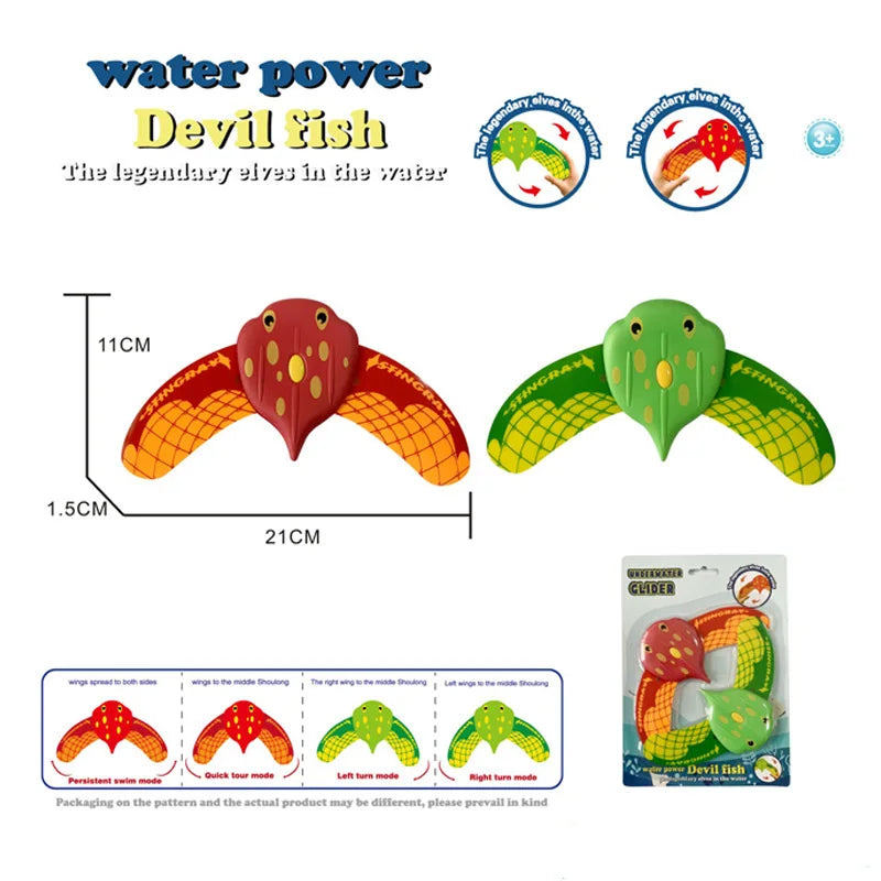 Hydrodynamic Manta Rays Water Splashing Toy Press Forward Beach Pool Swimming Fish Model