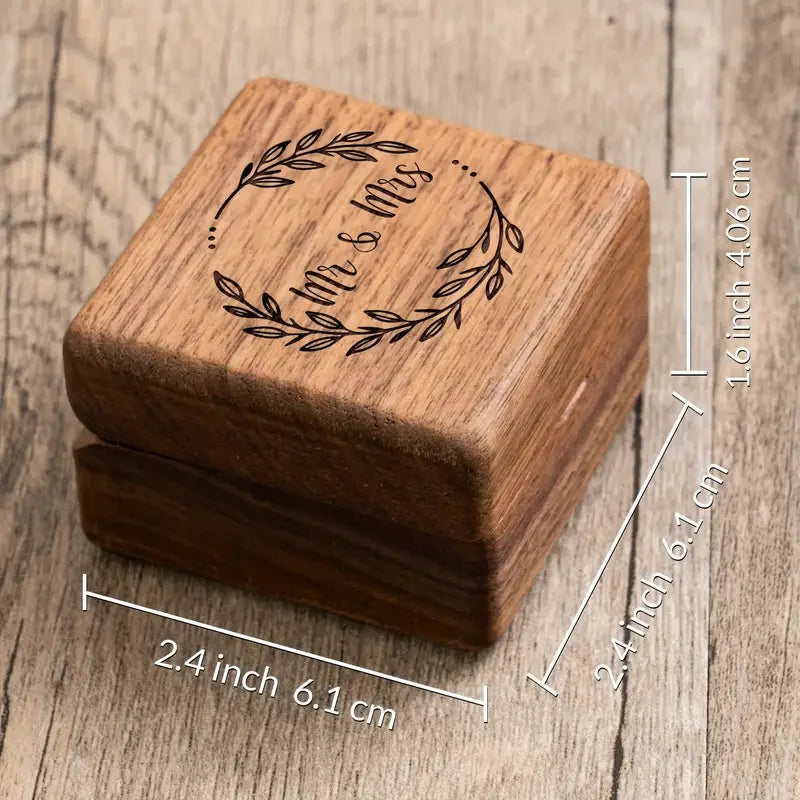 Engagement Proposal Wedding Ceremony Engraved Walnut Wood Ring Box Mr & Mrs, Ring Bearer Box For 2 Rings, Upscale Gifts Display