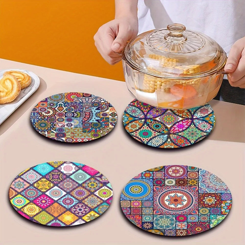 Set da 4 Sottobicchieri Boho Mandala in Diatomite, rotondi, anti‑scivolo e…