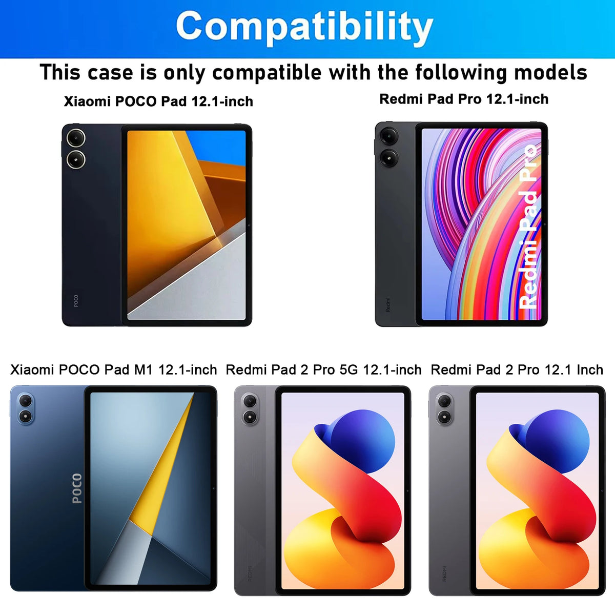 For Xiaomi Redmi Pad 2 Pro 12.1 Inch Case, Keyboard Cover for Xiaomi POCO Pad M1 12.1 inch Tablet Case With Pencil Holder