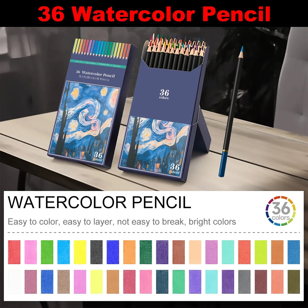 24/36/48/72 Professional Colored Watercolor Pencils Set for Adults & Teens - Premium Art Supplies with Vibrant Colors