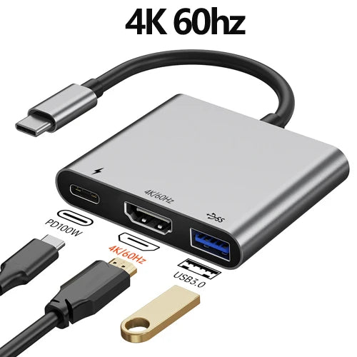 Hub USB‑C 3 in 1 con HDMI 4K 60 Hz, USB 3.0 e Power Delivery 100 W