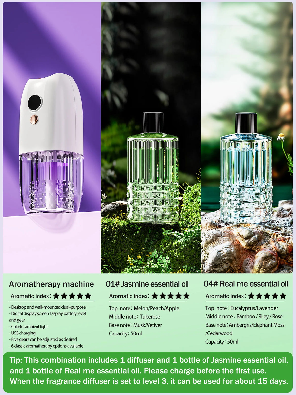 Diffusore d'aroma ricaricabile portatile multifunzione con timer per auto, casa…
