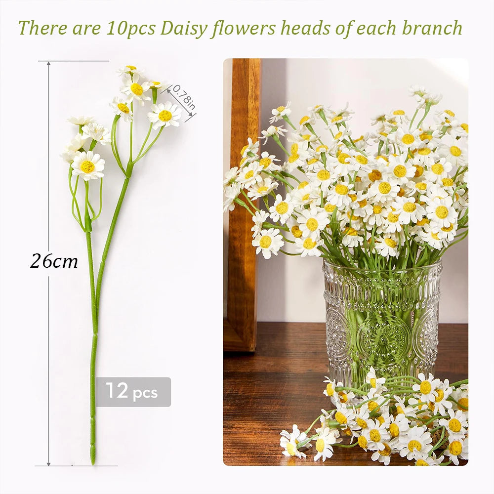 12-48PCS Artificial Daisy Flowers Small Daisy Fake Flower Bouquet for Valentines Wedding Party Table Decoration DIY Home Decor