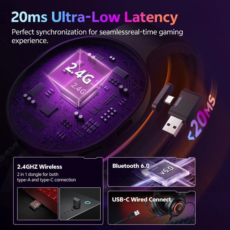Cuffie Gaming Over-Ear Wireless 7.1 Surround, 50 mm, RGB e Mic Detrattile