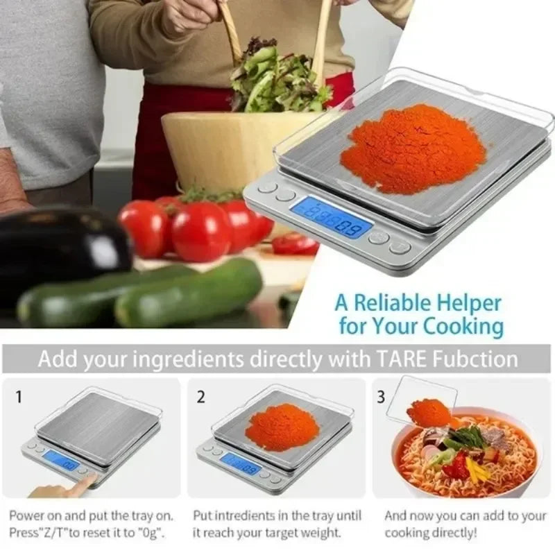Bilancia digitale da cucina con display LED, conteggio, 3 kg, ricarica a…
