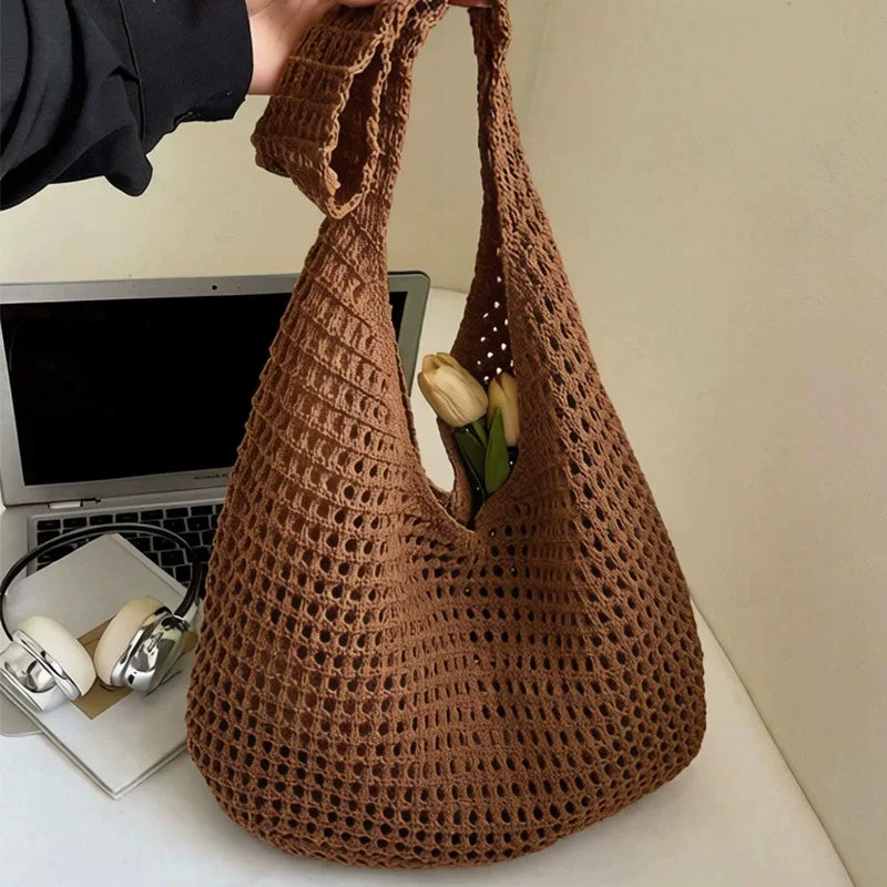 Borsa a tracolla in crochet stile boho – tote estiva in tessuto intrecciato