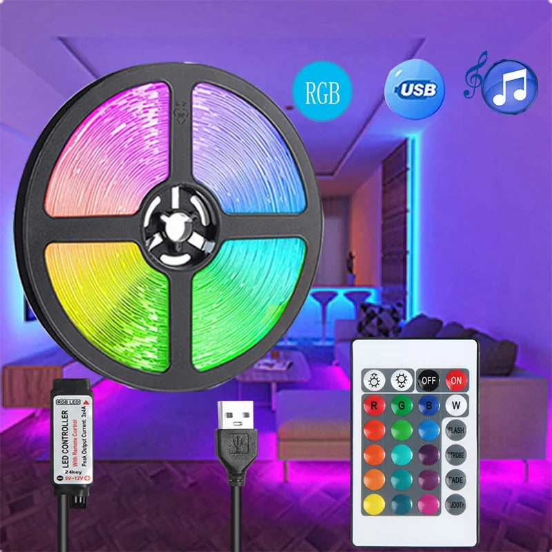 Striscia LED RGB 5V 1‑5 m con telecomando IR 24 tasti – USB, colori regolabili