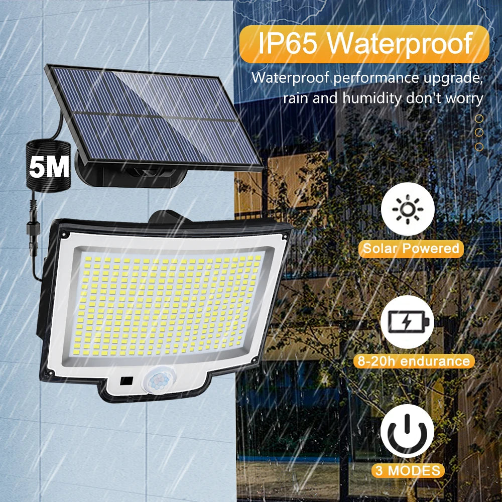 Lampada da Giardino Solare a LED con Sensore di Movimento IP65 – 400 LED, 5 m