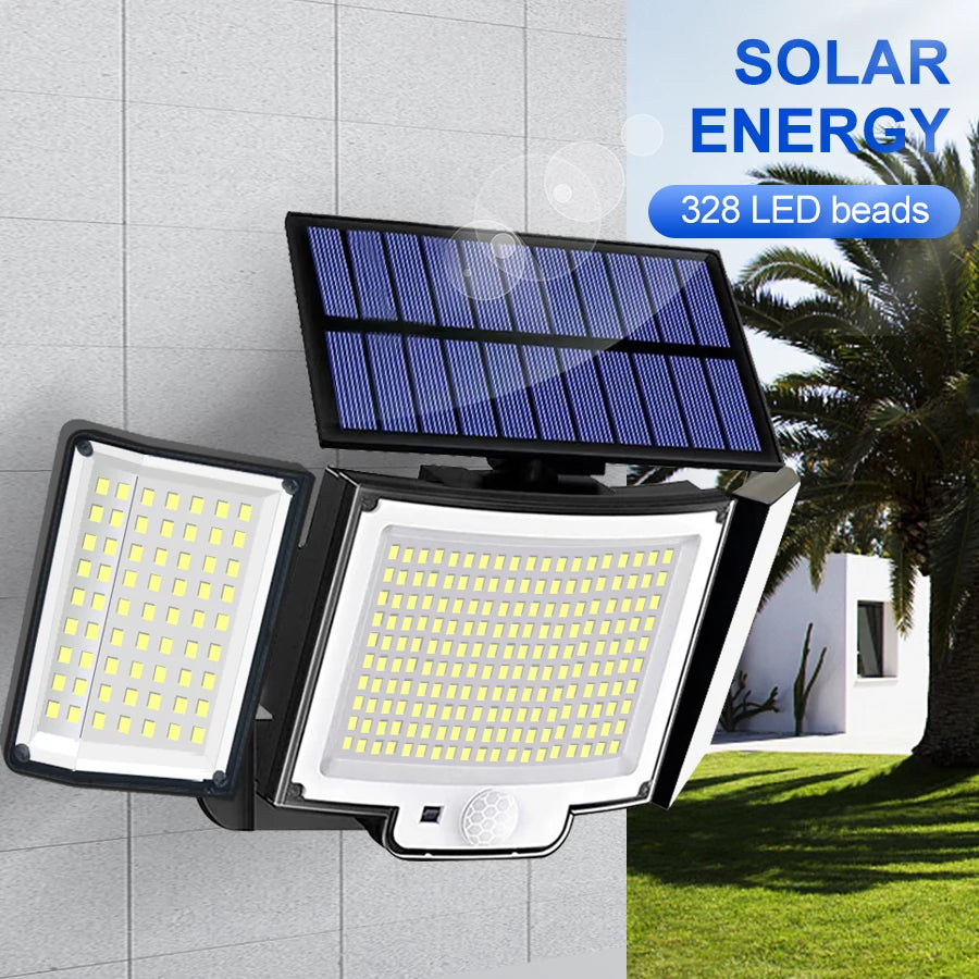 Lampada Solare da Esterno con Sensore Movimento, 3 Teste LED, IP65