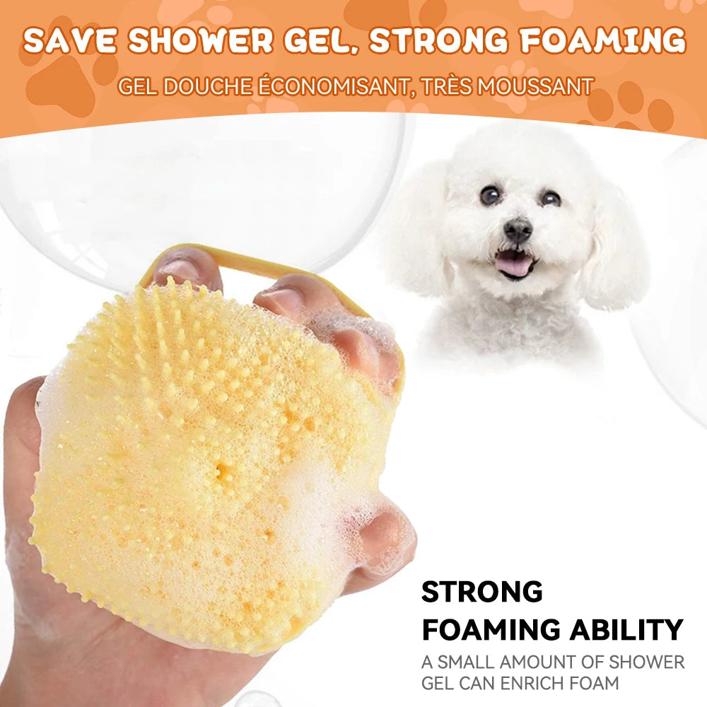 Spazzola Bagno Silicone per Cani e Gatti con Distributore Shampoo