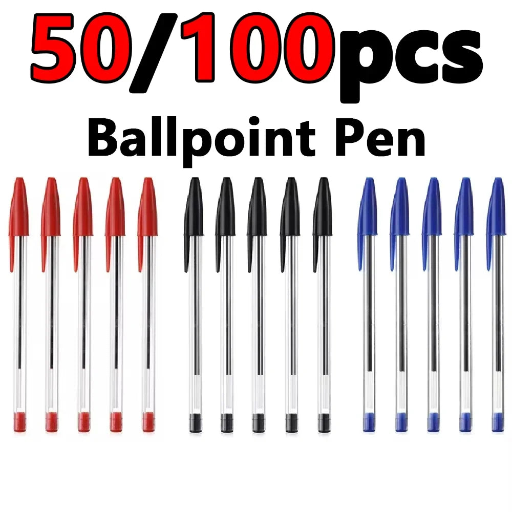 Penna a sfera 1.0 mm, set 50/100 pezzi, blu rosso nero – per scuola e ufficio