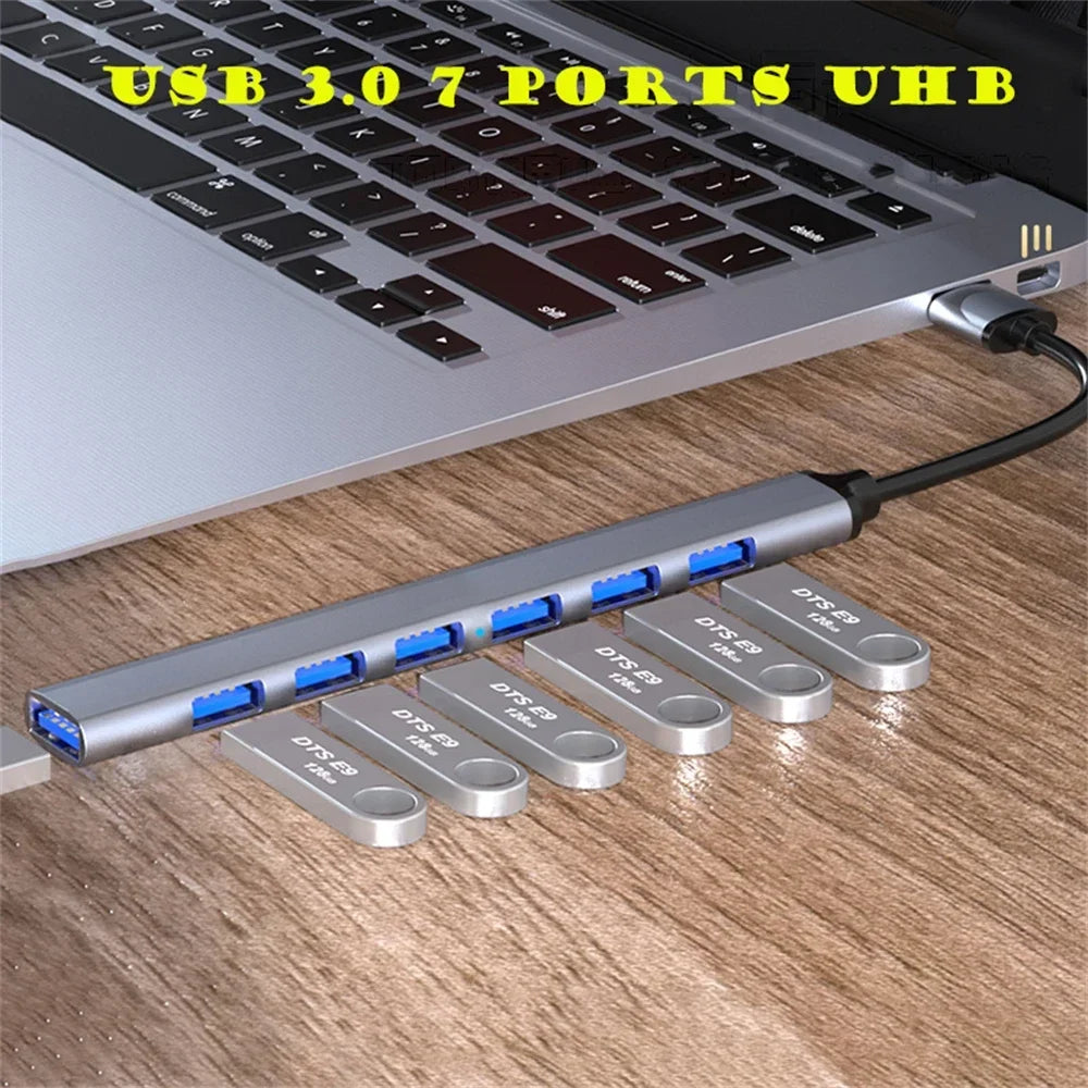 Hub USB 3.0 7 porte, alluminio, compatibile Type‑C e USB 3.0