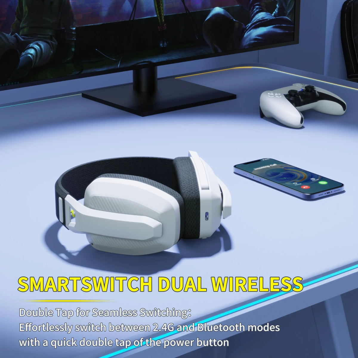 Cuffie Gaming Wireless con Microfono, ANC, 7.1 Surround, Bluetooth 5.3 e 2.4 GHz