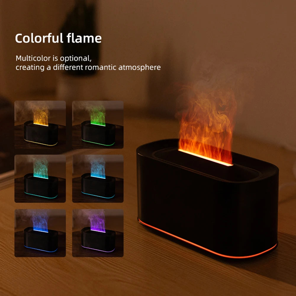 Diffusore aromaterapico con effetto fiamma, umidificatore silenzioso a nebbia