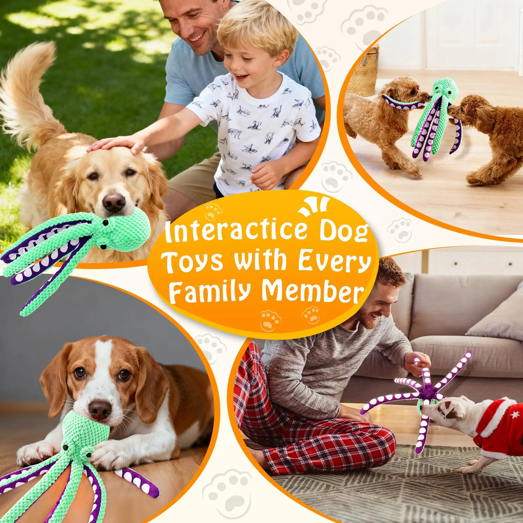 Squeaky Octopus Plush Dog Toy Indestructible Teething Chew Toy Interactive Sound Pet Stress Relief Boredom Toy for Dogs Cats