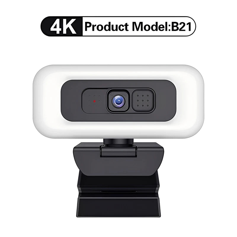 Webcam 4K Full HD con Autofocus, Luce Regolabile e Microfono Antirumore