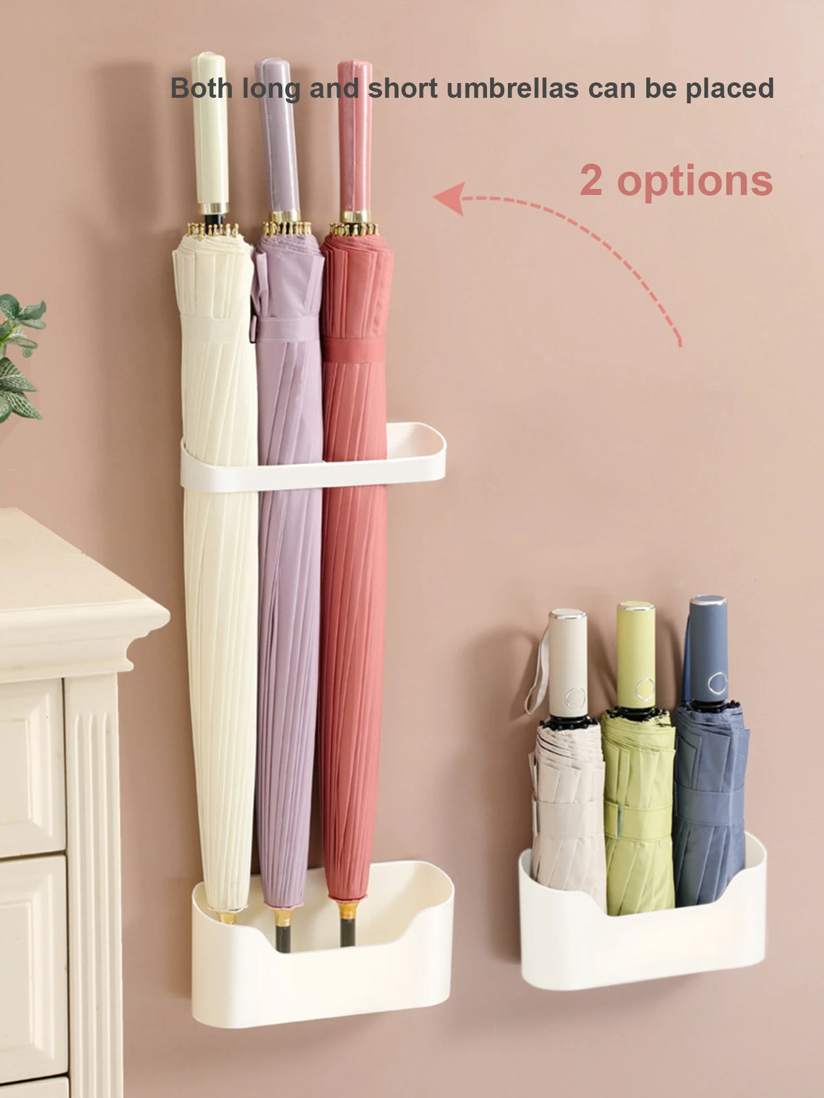 Punch-Free Wall Mount Umbrella Rack With Drain Tray, Entryway Storage Organizer For Long Short Umbrellas