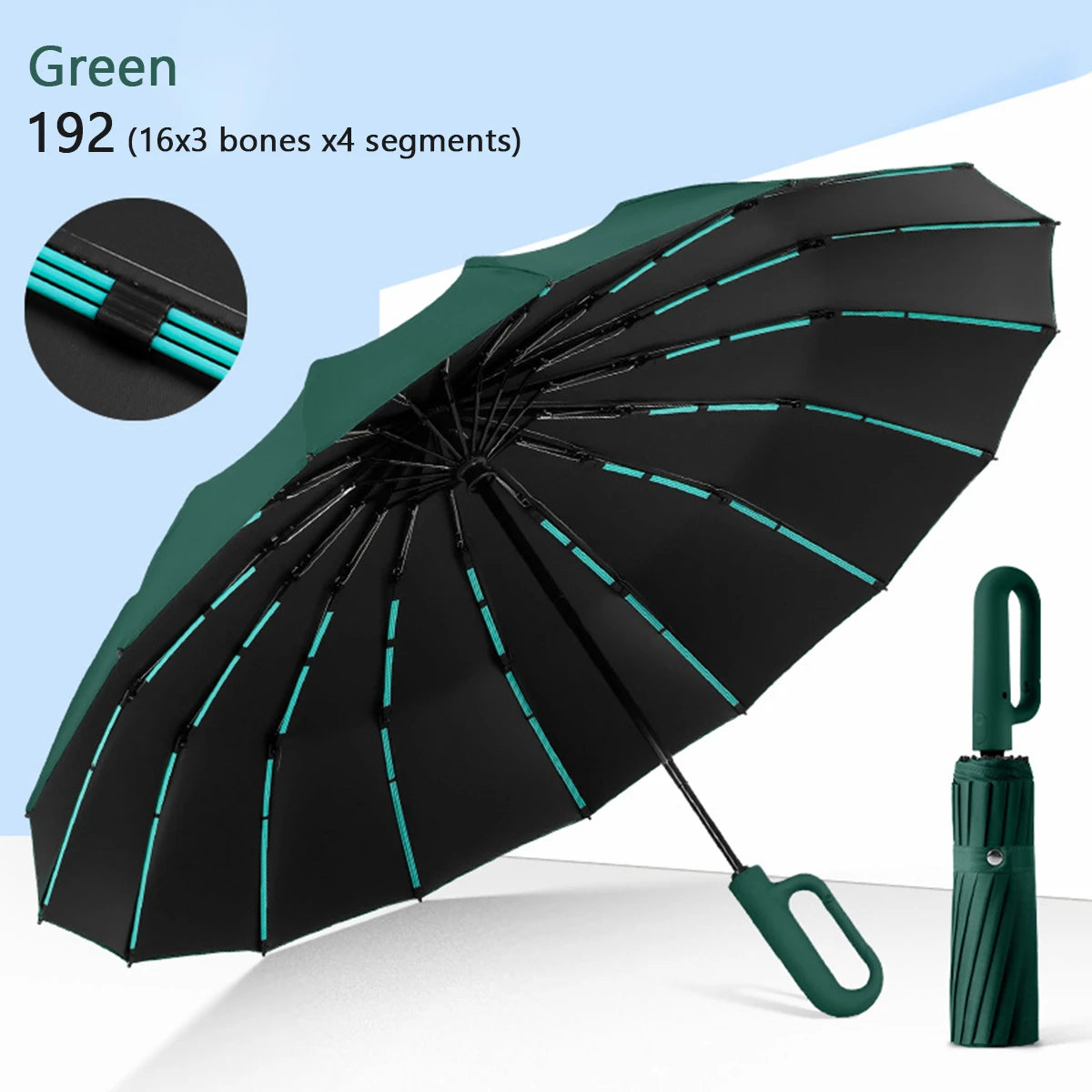 Ombrello pieghevole antivento 16K automatico con 192 stecche – Parasole unisex