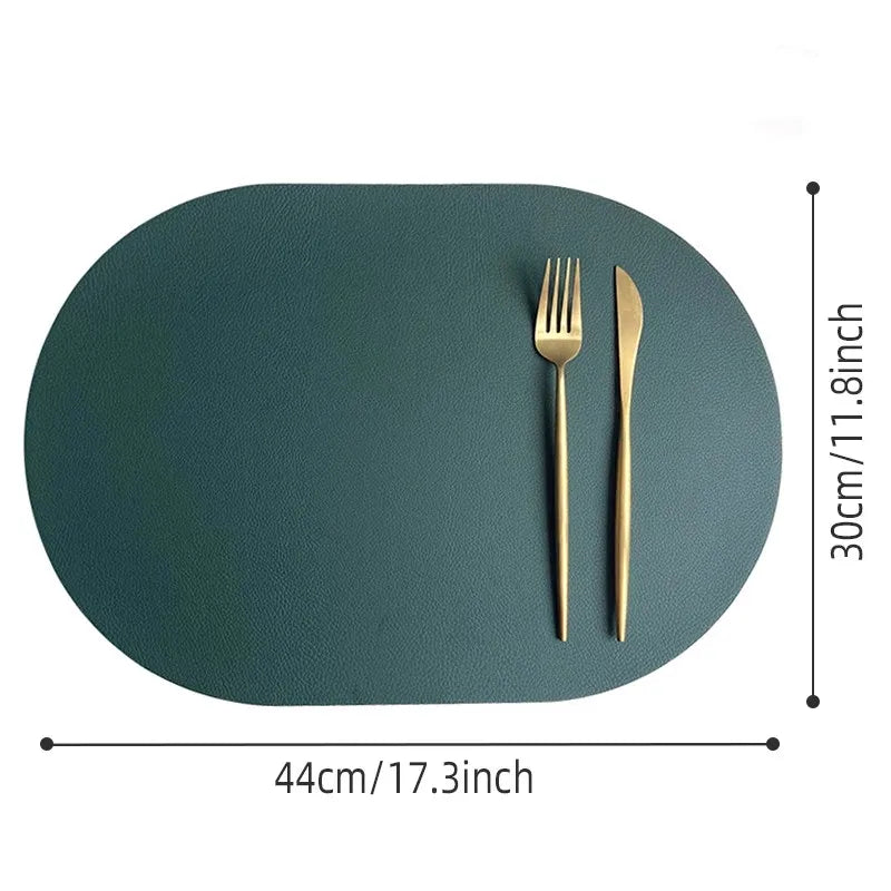 Oval Reversible Faux Leather Placemats Black Waterproof & Heat-Resistant Table Mats Pads for Dining Kitchen Wedding & Party