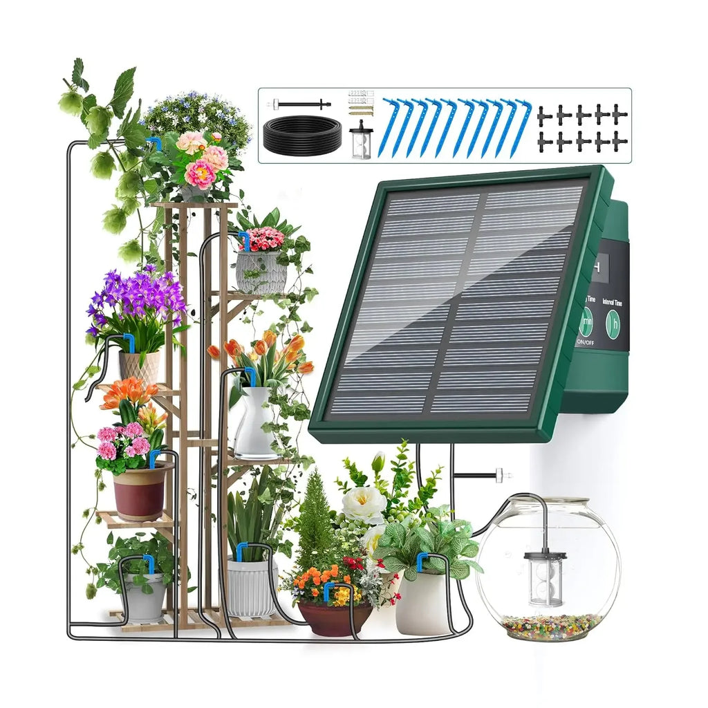 Kit di irrigazione a goccia solare per balconi e giardini – sistema automatico