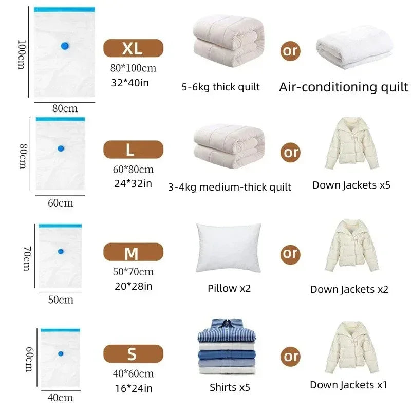 Sacchetti sottovuoto 3/5 pezzi per abiti e biancheria – compressione e spazio