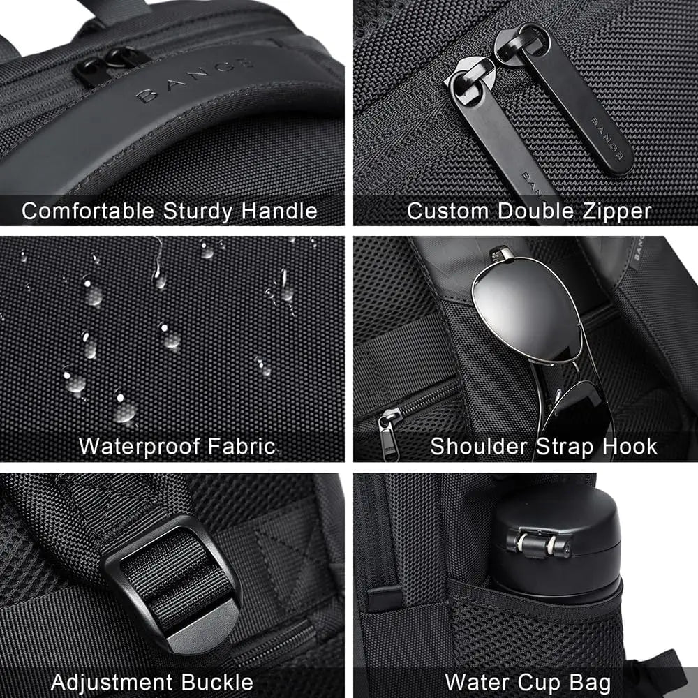 BANGE Lightweight 15.6 inch Laptop Backpack Waterproof USB Charge Port Multifunctional Travel Hiking School Bag Mochila for Men