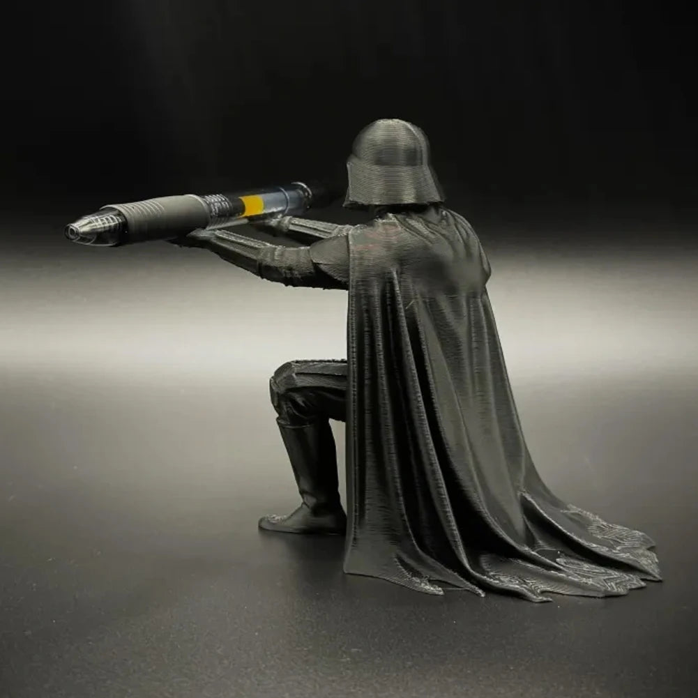 Creative Black Warrior Pen Holder Kneeling Commander Pencil Stand 3D Printed Space Warrior Desk Organizer Stationery Ornament