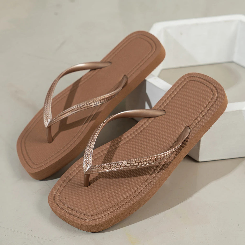 Summer Women Flip Flops Casual Solid Color Comfortable Non-Slip Lightweight Indoor Outdoor Beach Square Head EVA Flat Sandals