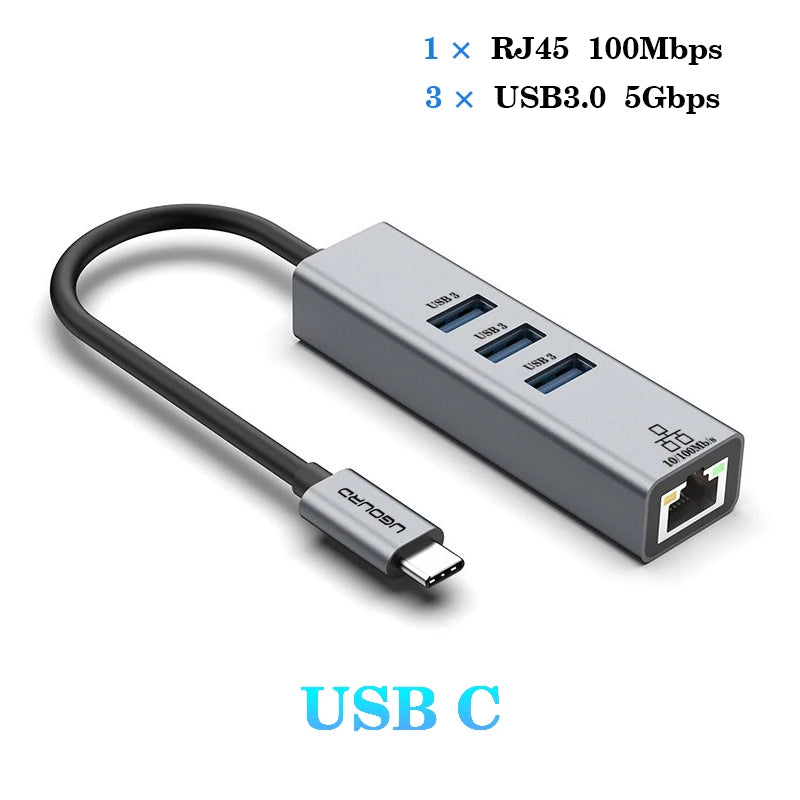 Docking Station USB‑C con RJ45 Gigabit e ricarica 100 W – Hub 4 porte USB 3.0