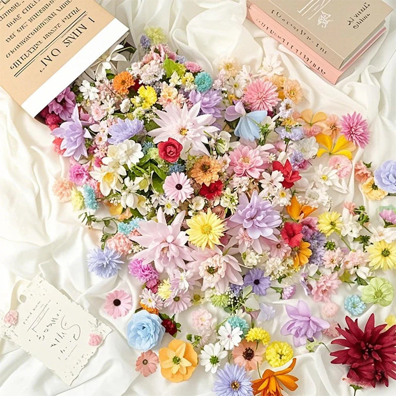 20/52Pcs Random Mix Artificial Flowers Silk Fake Flowers for Home Room Decor DIY Craft Gifts Accessories Bride Wedding Decor