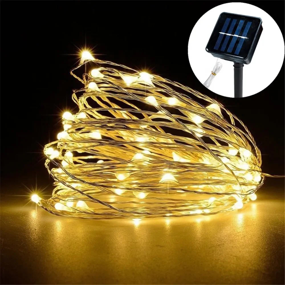 1pc 12m 100leds Solar String Fairy Lights Outdoor Path Garlands Lamp Patio Waterproof Christmas Wedding Garden Street Lights