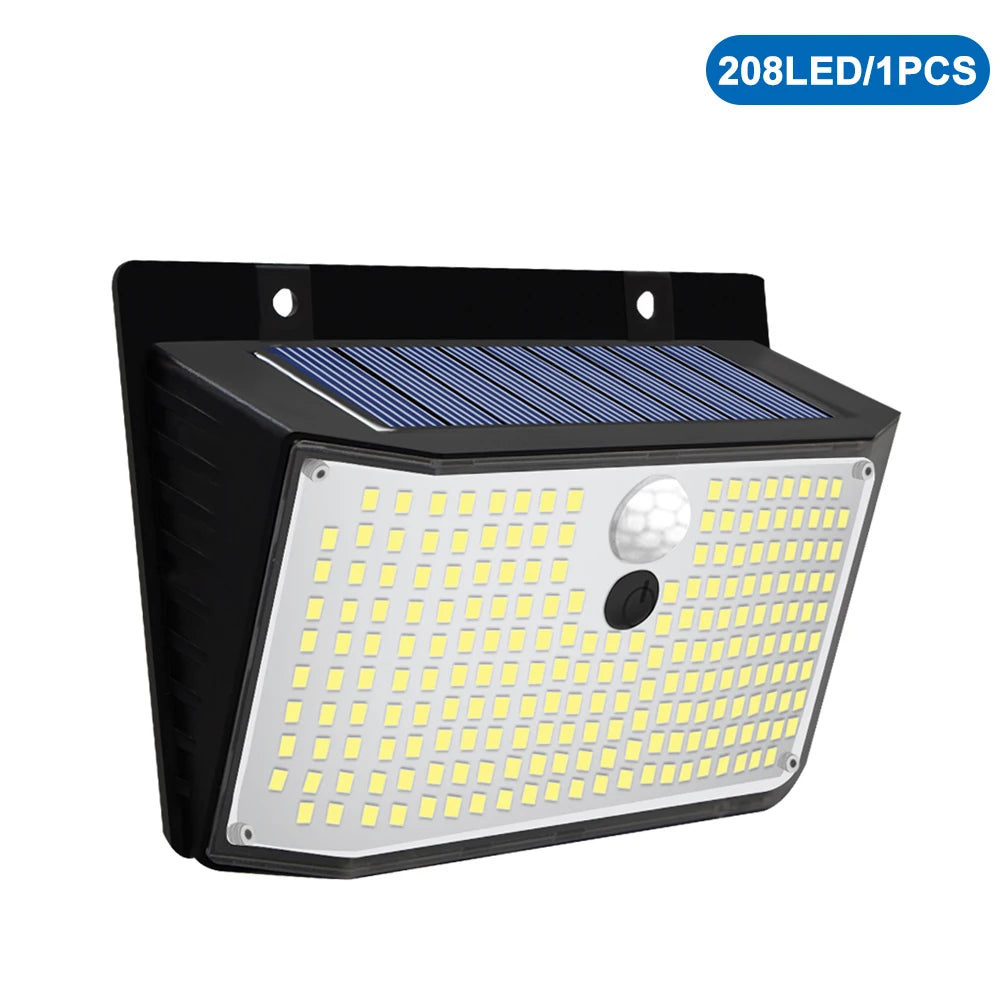 Lampada da Parete Solare LED per Esterni – 3 Modalità, IP65, 138‑208 LED