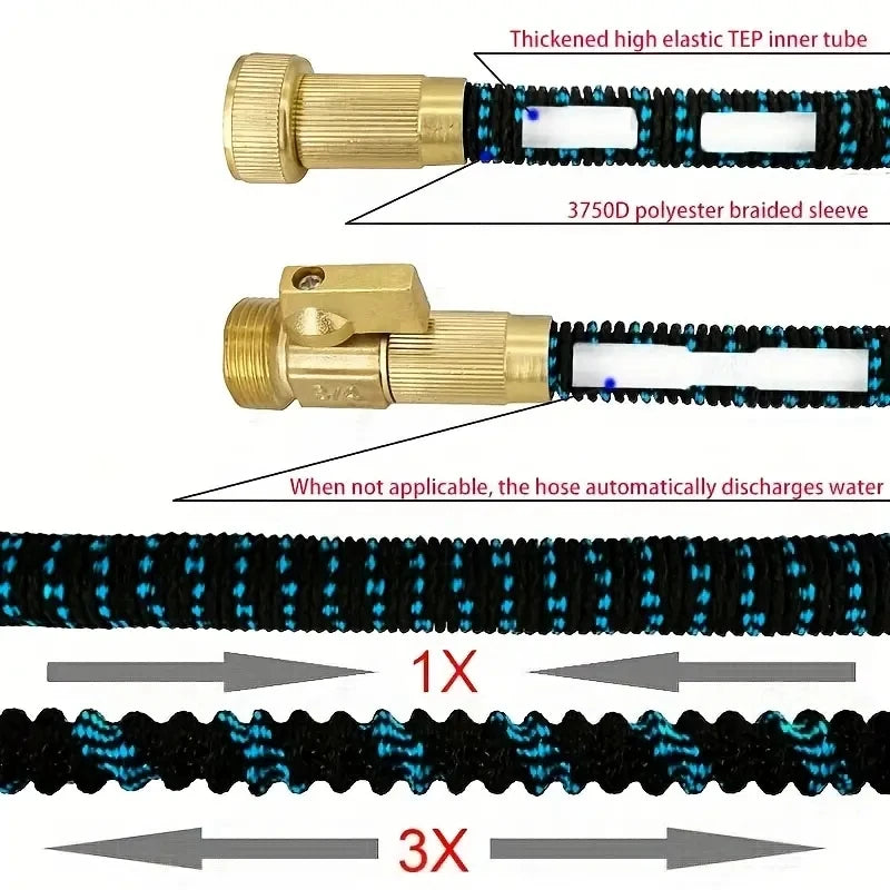 Tubo Giardino Espandibile 3/4" con Connettore e Spruzzatore – No NodI, Anti-UV