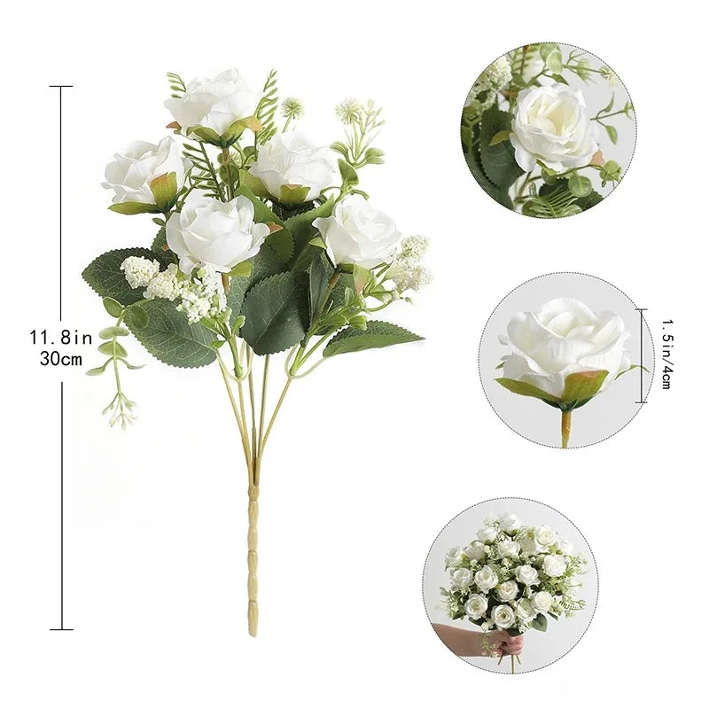 Bouquet di Rose Artificiali in Seta – 30 cm, Decorazione Matrimonio e Casa